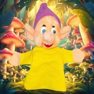 VINTAGE Disneyland Dopey Dwarf Hand Puppet Snow White & The Seven Dwarfs Plush